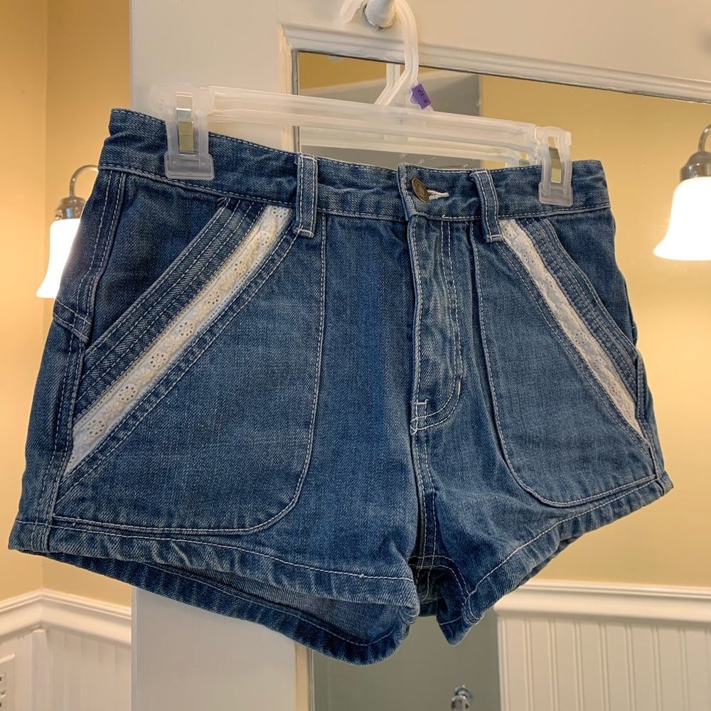 Free People Lace Trim Jean Shorts